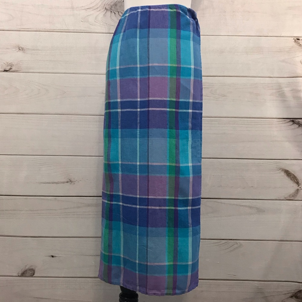 Ralph Lauren Wrap Pencil Skirt Size 12 Blue Plaid